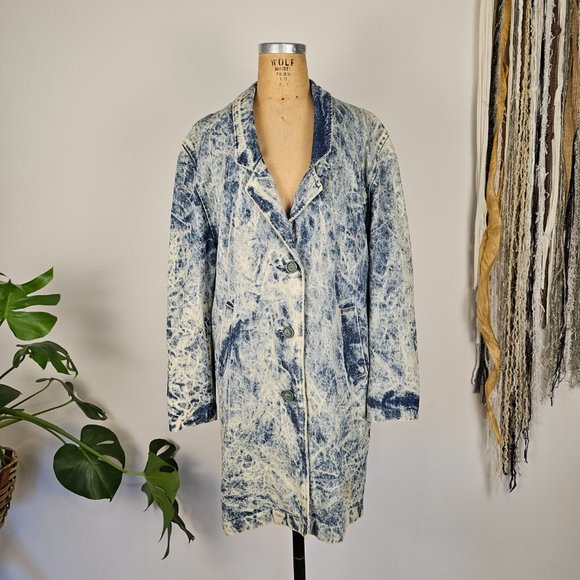 80's Trench Acid Wash Jean Jacket - Picture 1 of 9